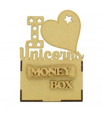 Laser Cut Small Money Box - I Love Unicorn Design
